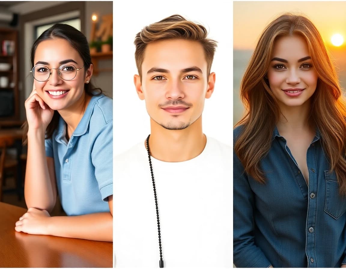 AI dating profile photos, ID photos, and social media pictures created with SelfAI AI photo studio app